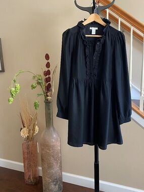 Gracie 100% Silk Peasant / Goth Mini Dress with Ruffle Detail Size Medium